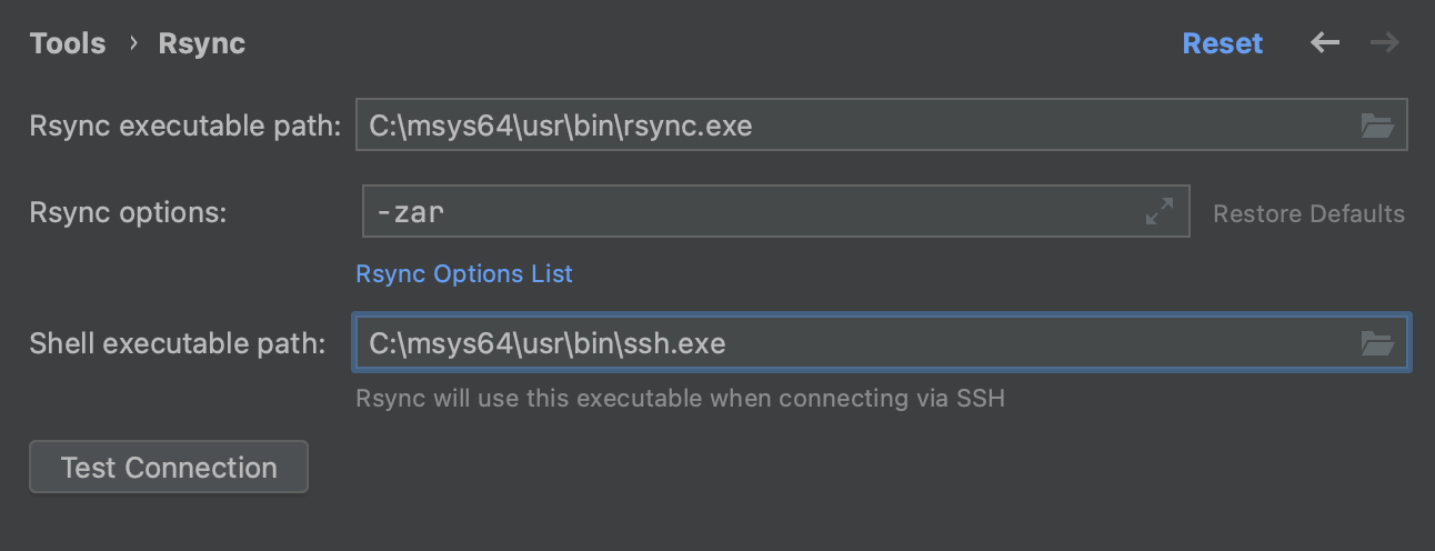 Rsync settings