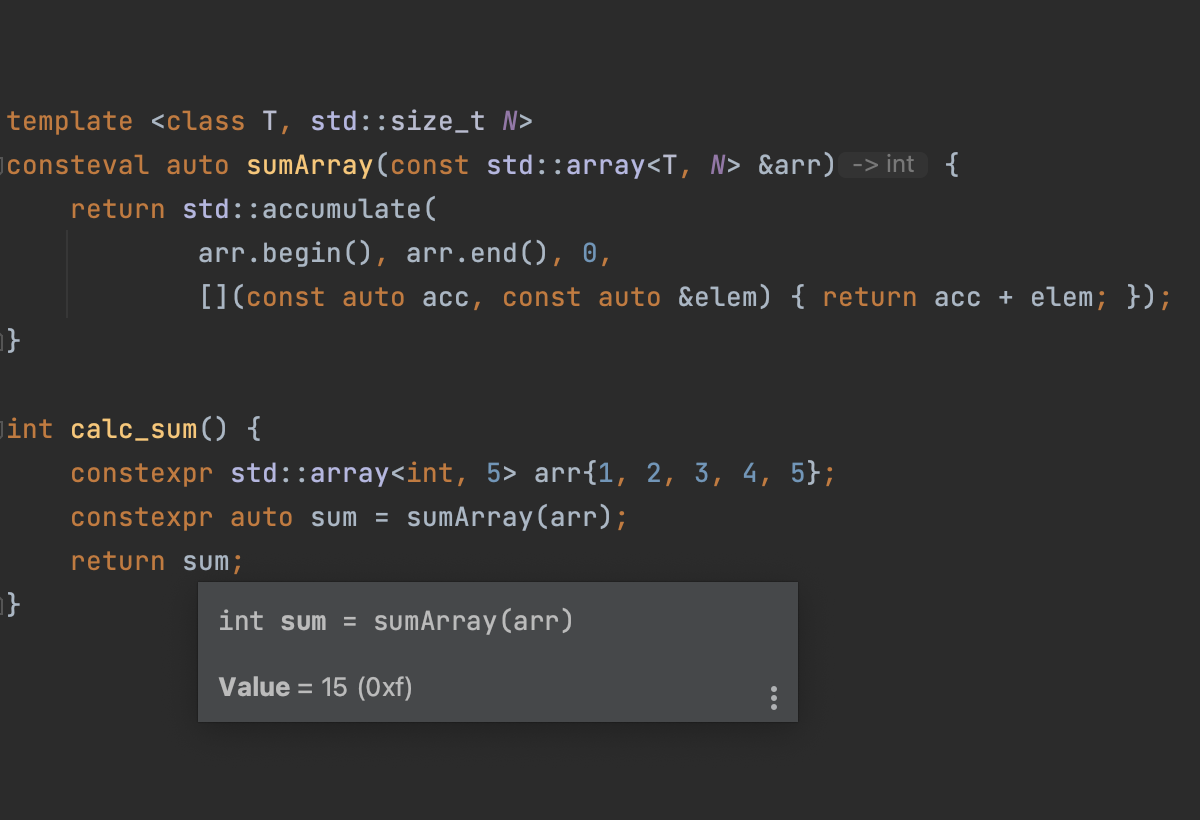 Quick Doc shows constexpr calculations