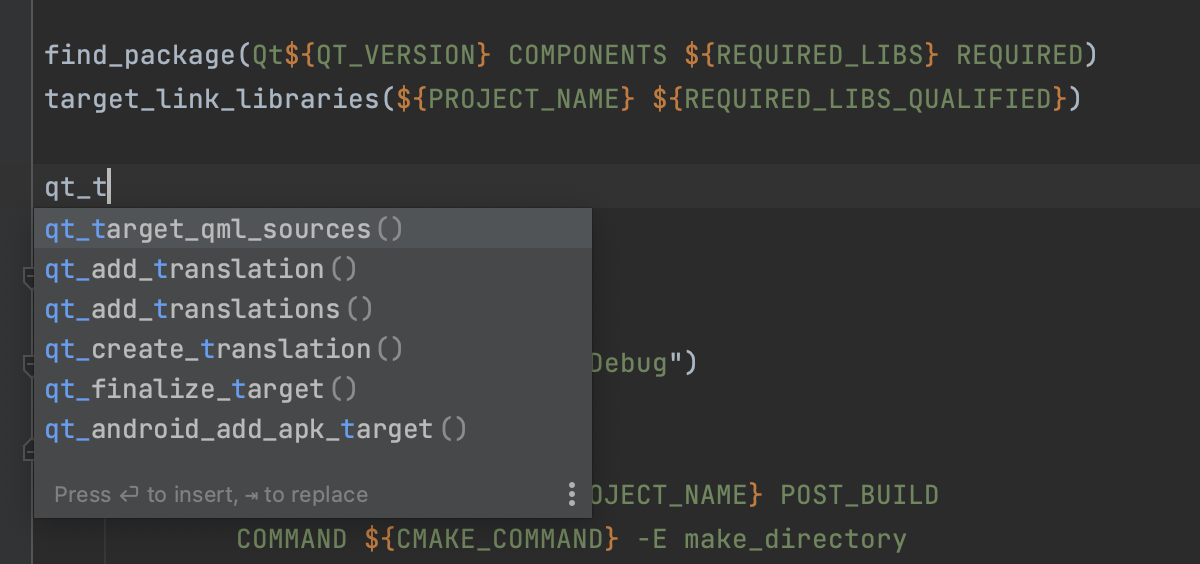 Qt CMake completion