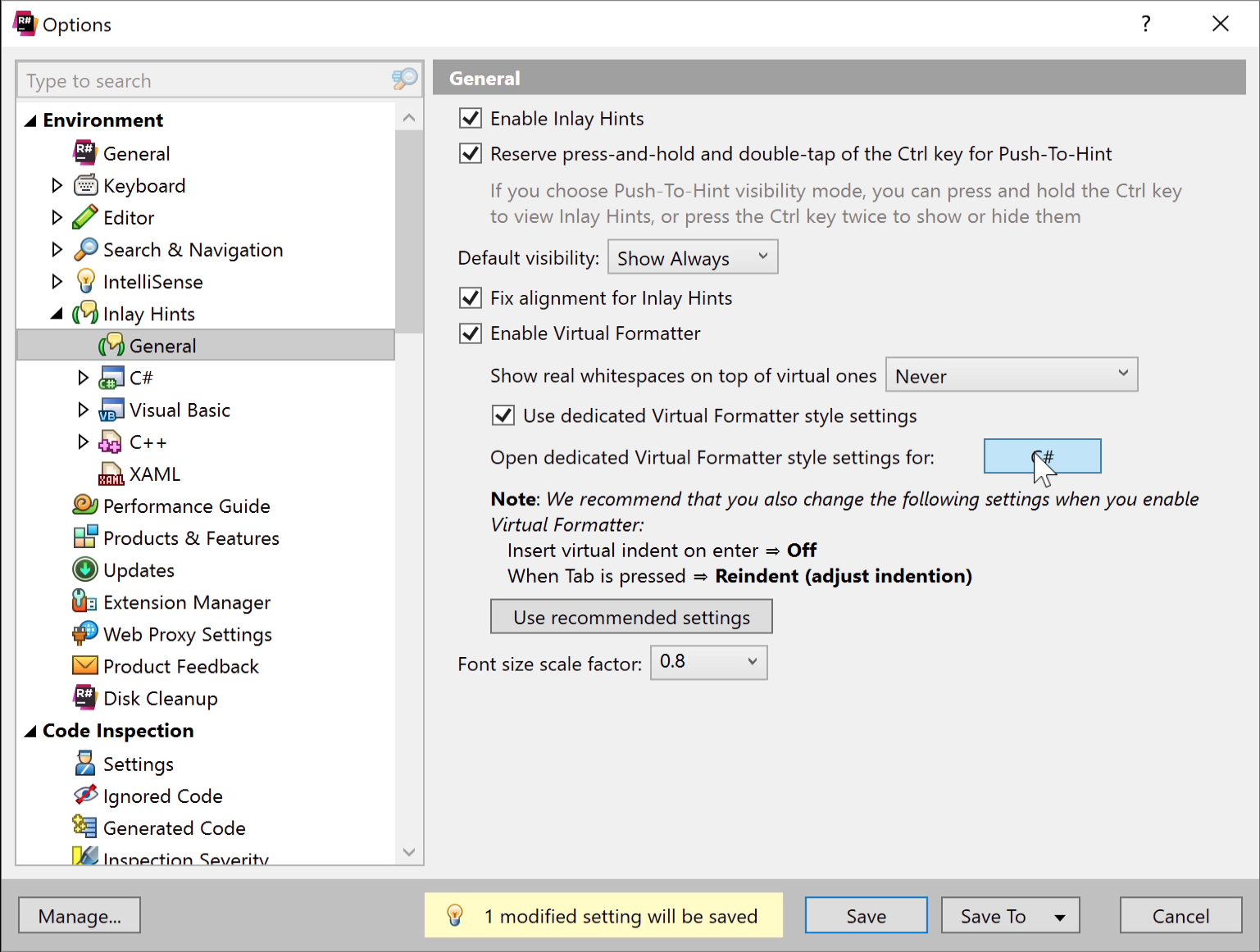 Using dedicated Virtual Formatter Style settings