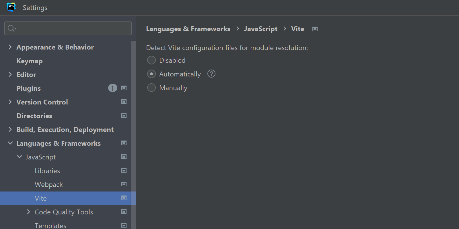 Prefences / Settings Detect Vtire configuration files for module resolution
