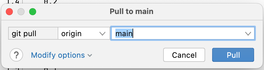 Prompt to pull changes from a remote to main branch of a local repository.
