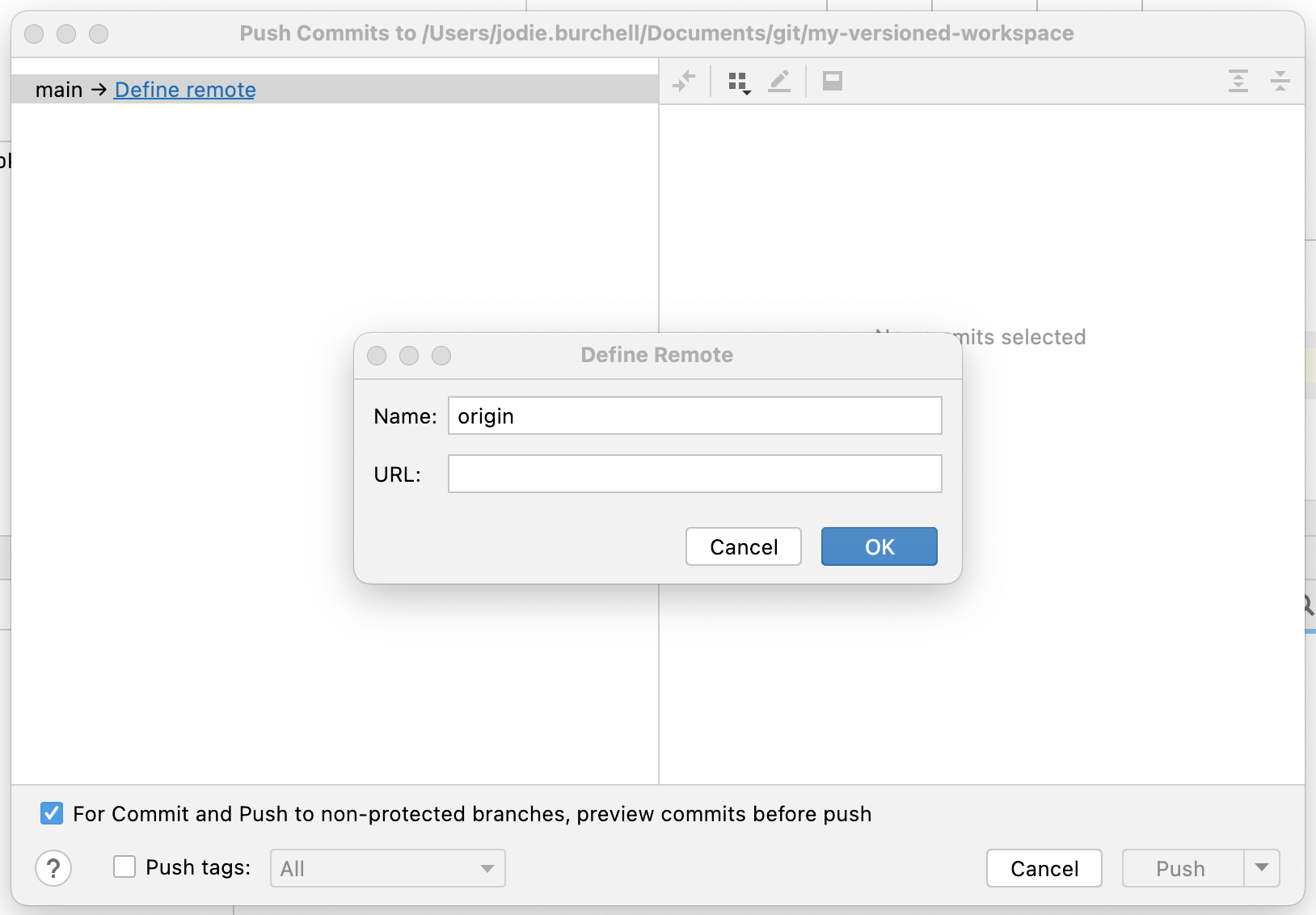 Popup for syncing a remote repository with the local repository.