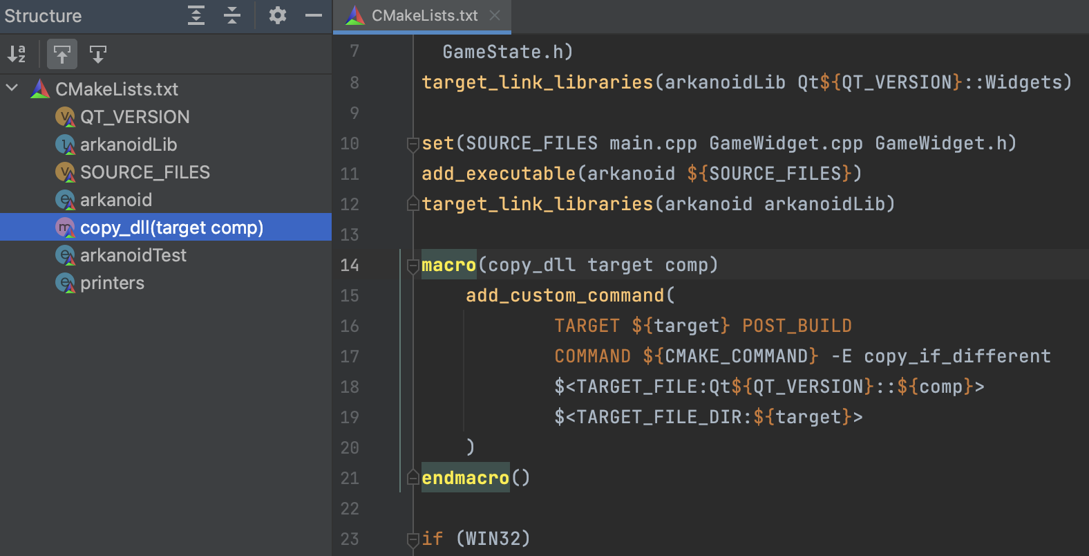 CMake Structure View