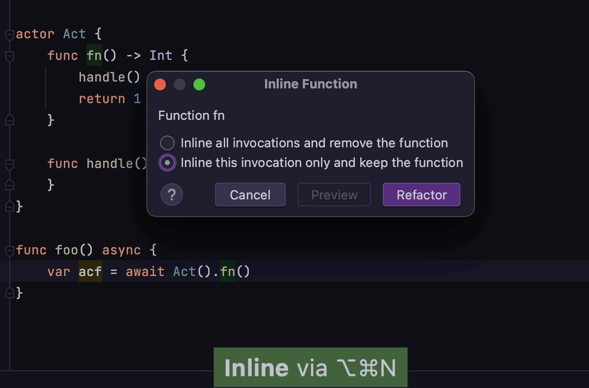 Inline function refactoring in Swift