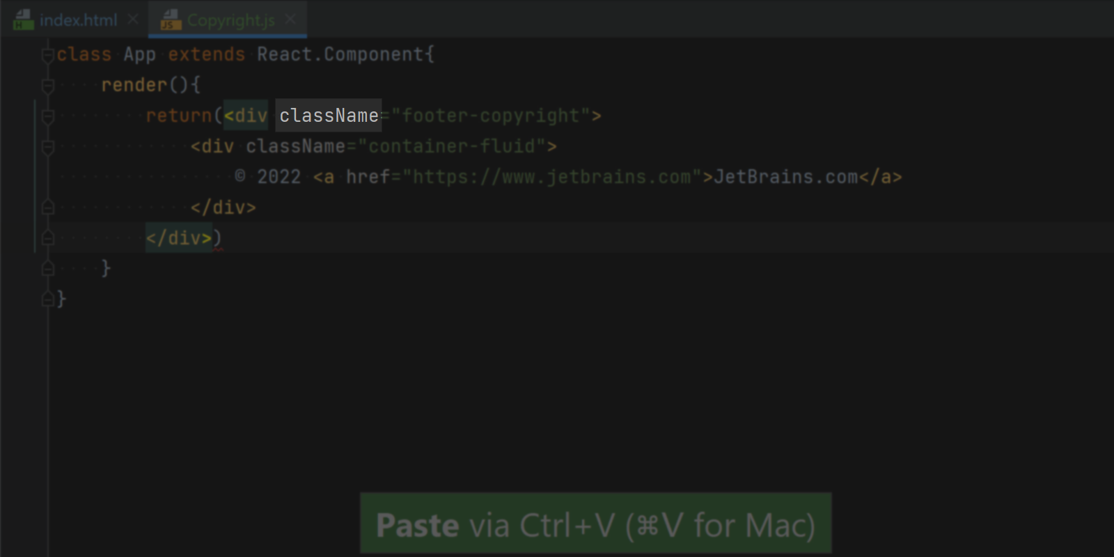 WebStorm automatically changing class to className as per React conventions