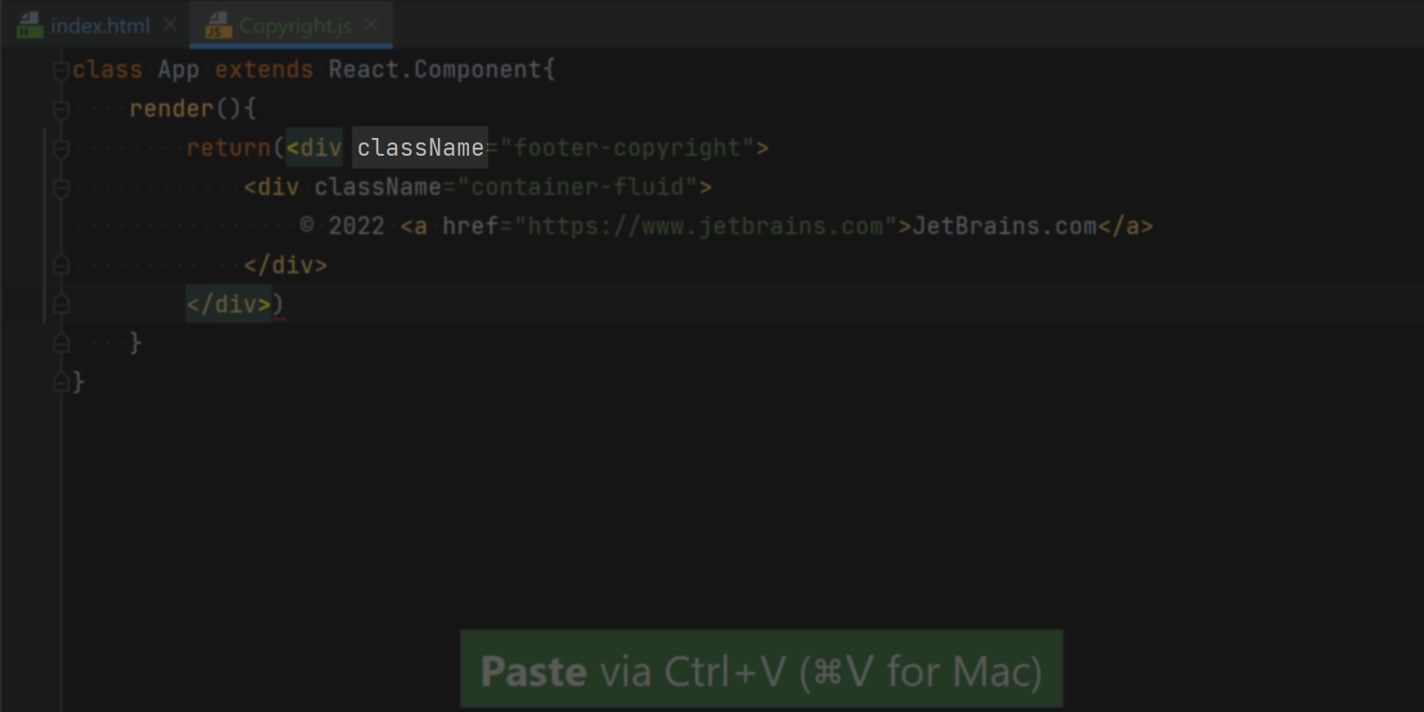 WebStorm 会根据 React 约定自动将 class 更改为 className