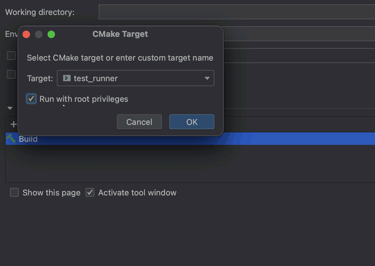 Running CMake targets under root