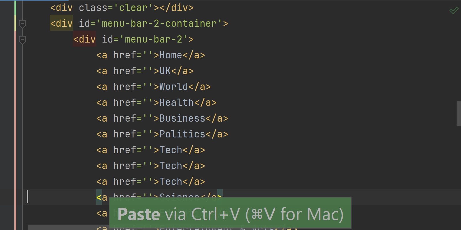 Copy and paste in the editor and pasting to line above