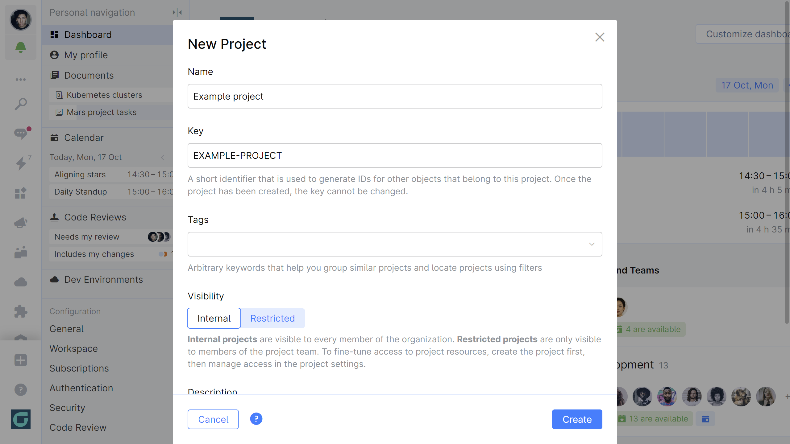 Create new project in JetBrains Space