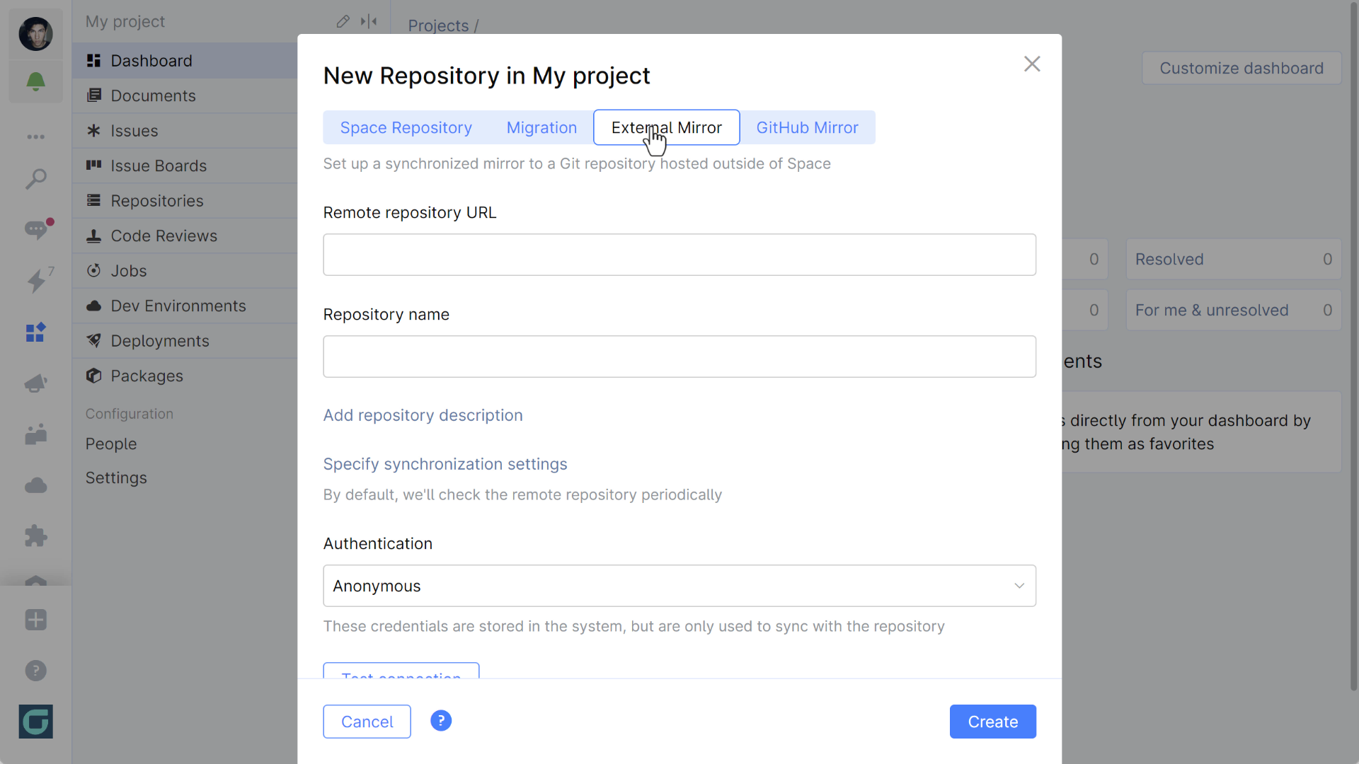 Create new Git repository to host your project source code