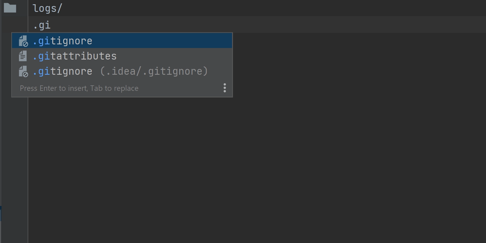 .gitignore autocompletion on