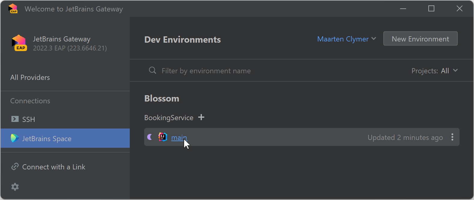 Restart dev environment using JetBrains Gateway