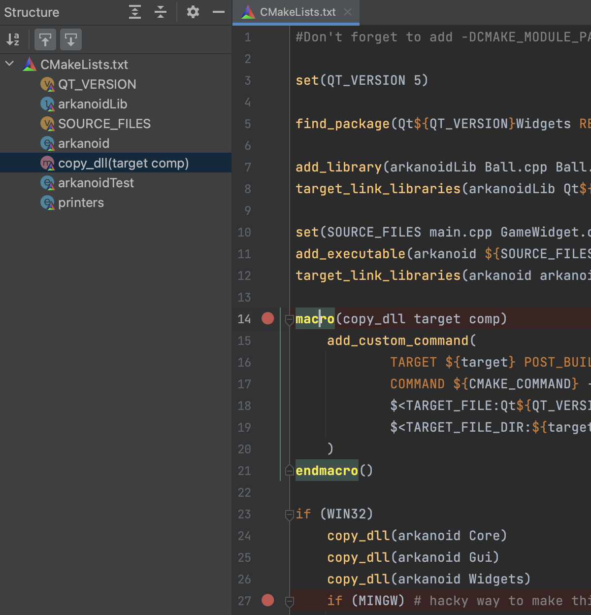 CMake Structure View