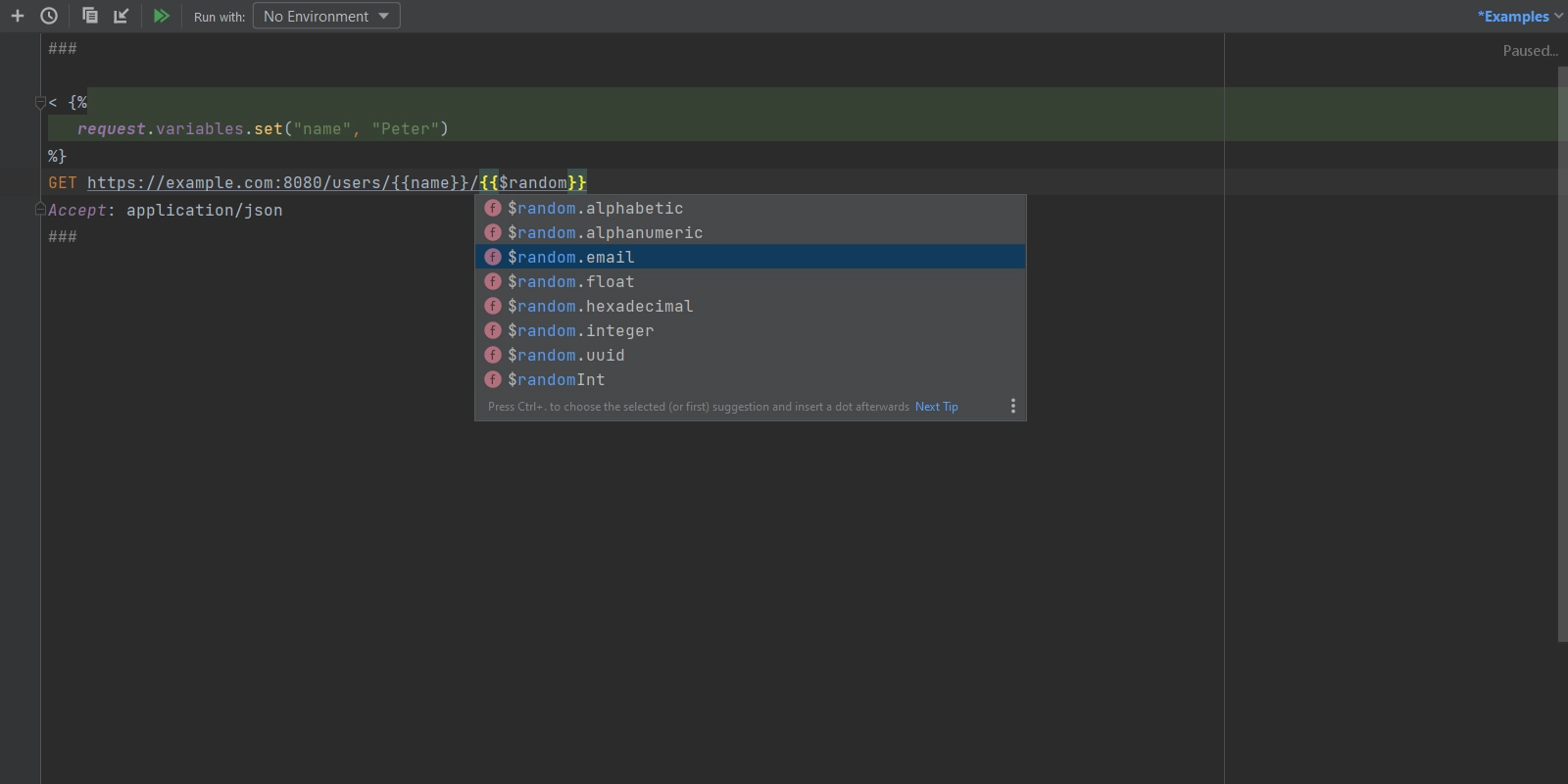 Generating random variables in the HTTP Client