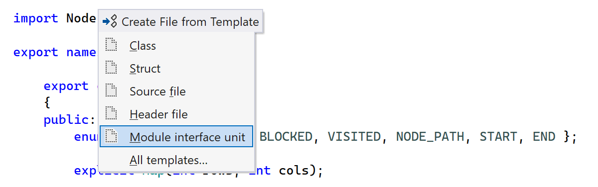 C++20 modules: File templates