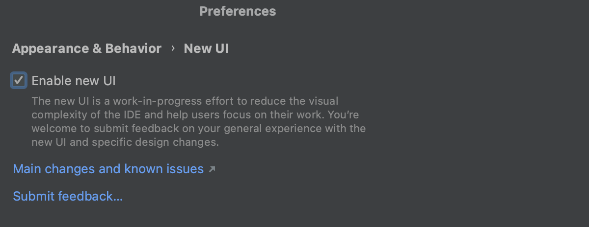 New UI setting