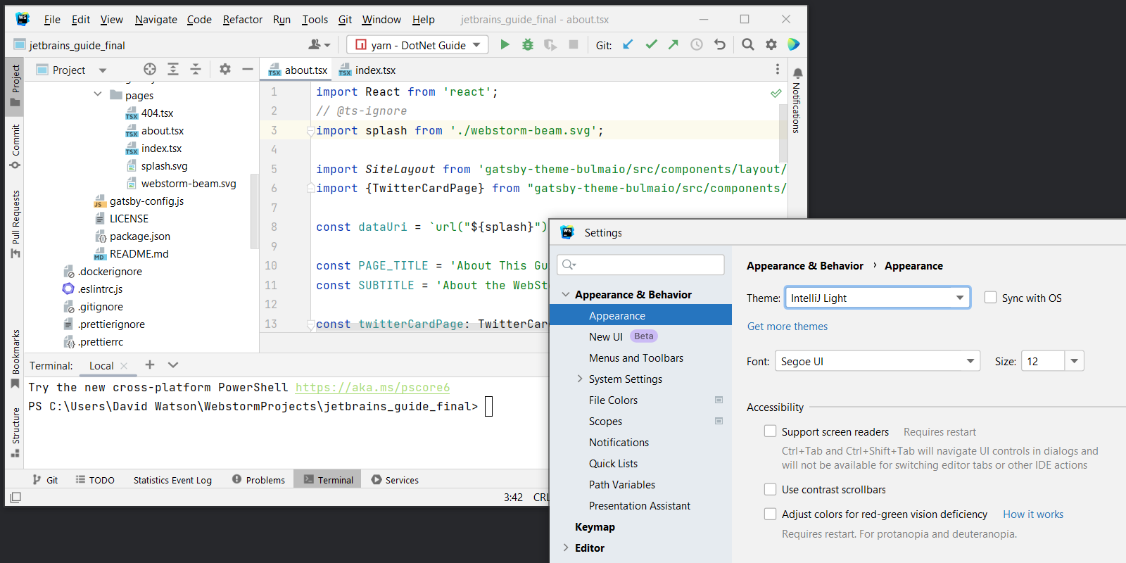 Example of the IntelliJ Light theme in WebStorm