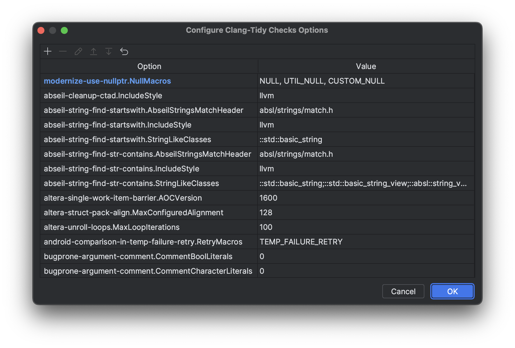 Clang-Tidy options