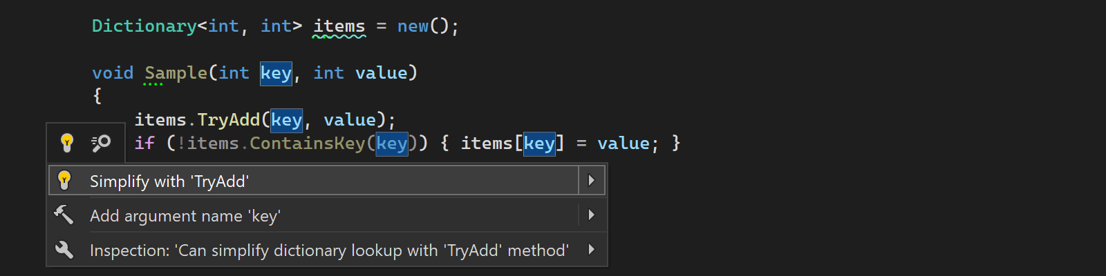 To use TryAdd(key, value)