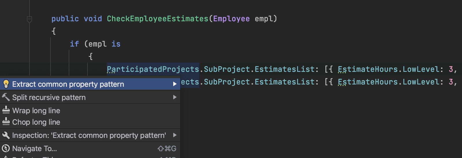 Extract common property pattern