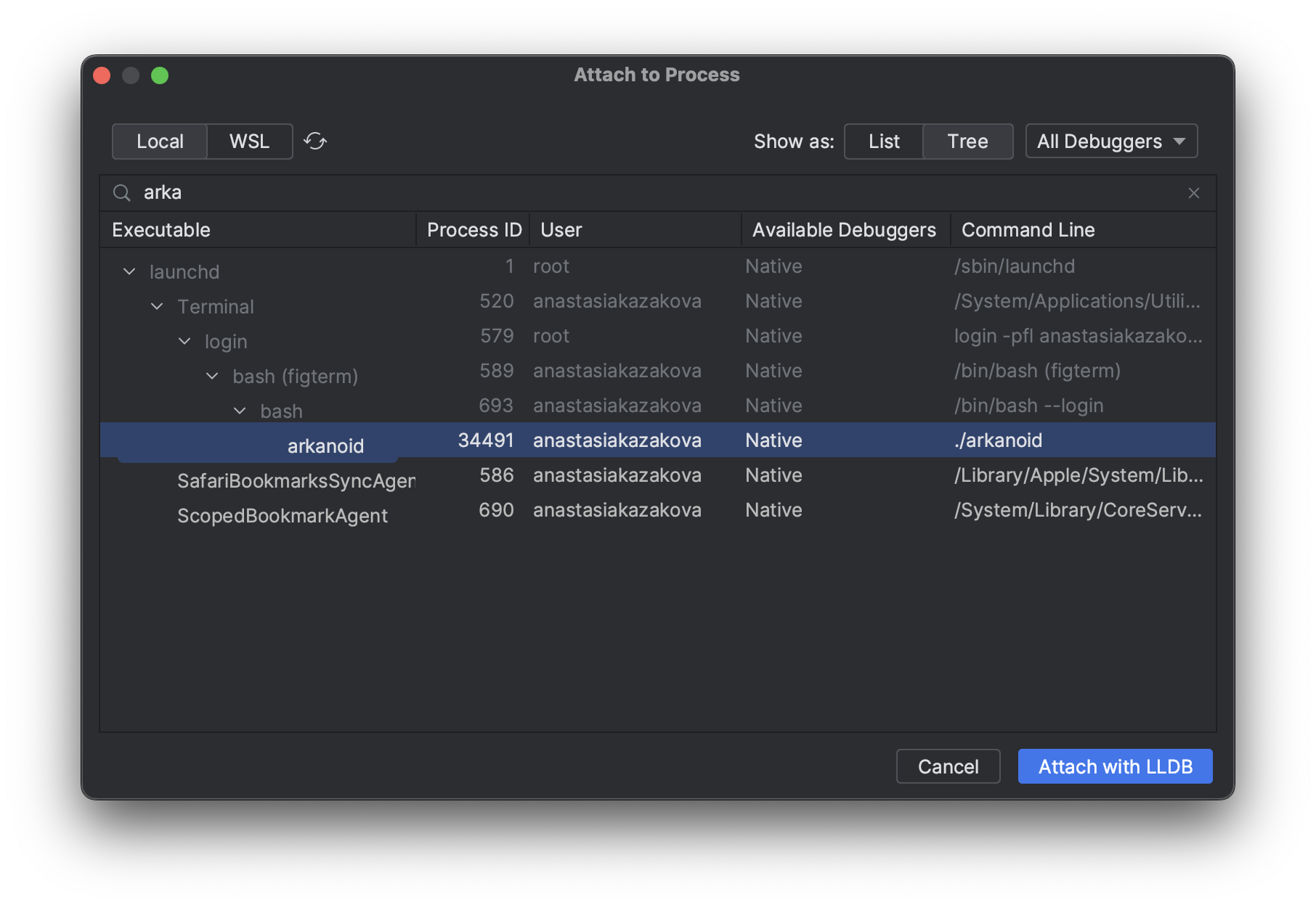 New Attach to Process dialog