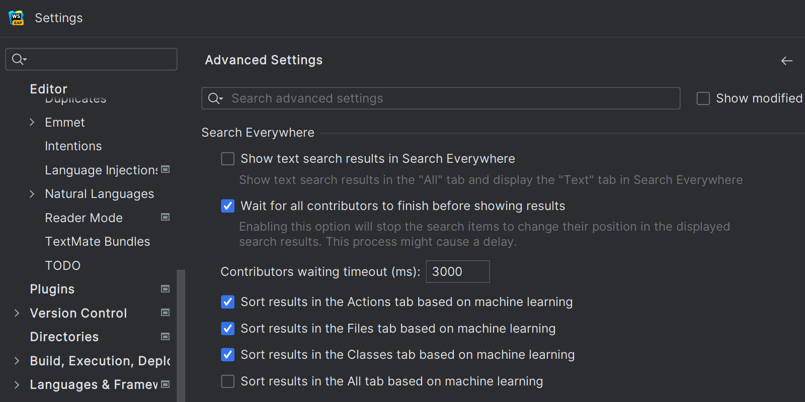Showing the advanced settings that shows Machine Learning is selected by default now for Classes