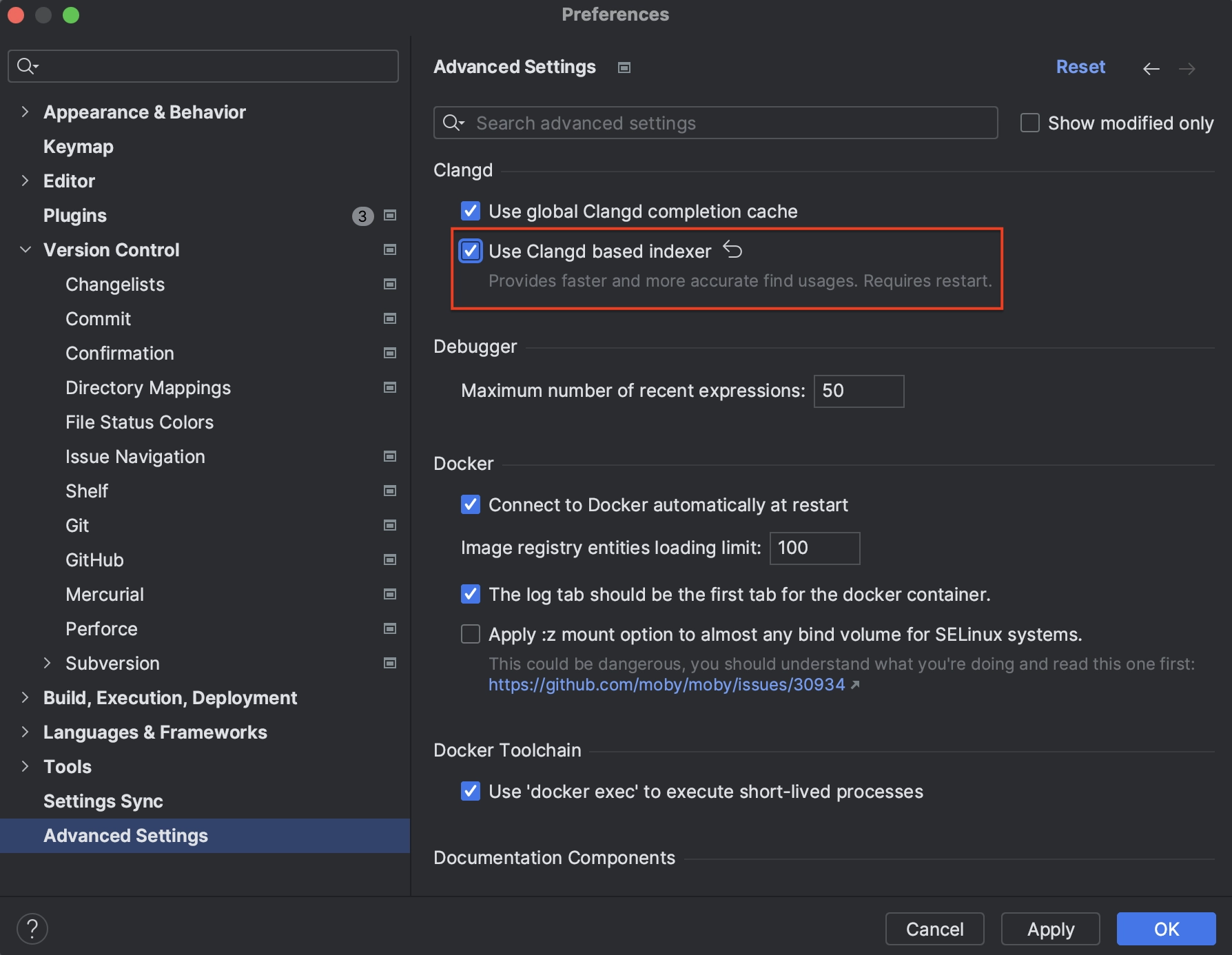 Indexer settings