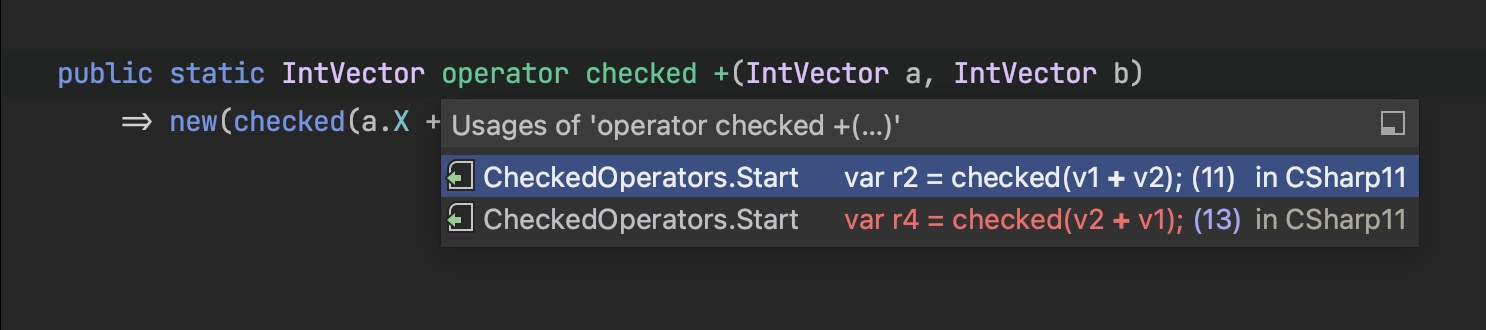 Navigating to Checked Operator declaration and usages