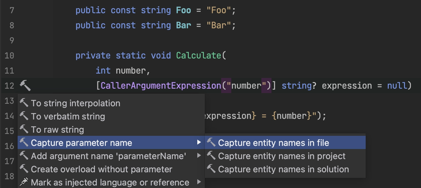 Capturing constant or parameter names