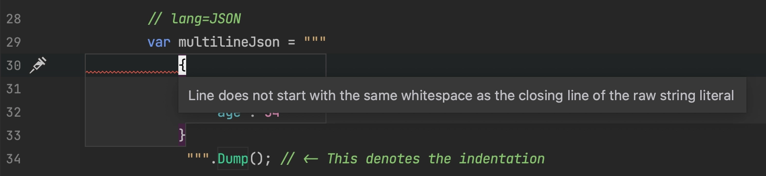 Error on Misalignment in Raw Strings