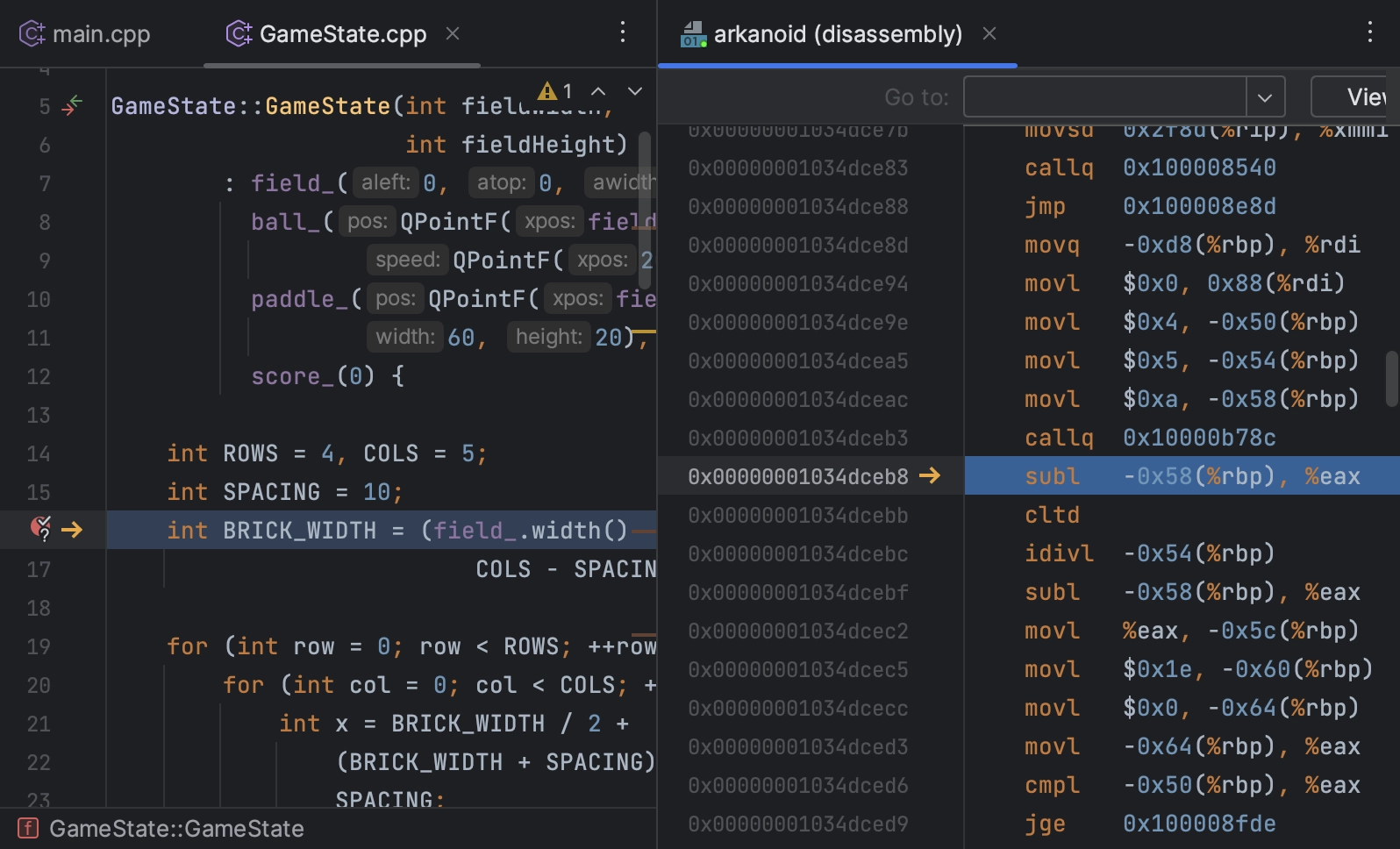 Disasm split view