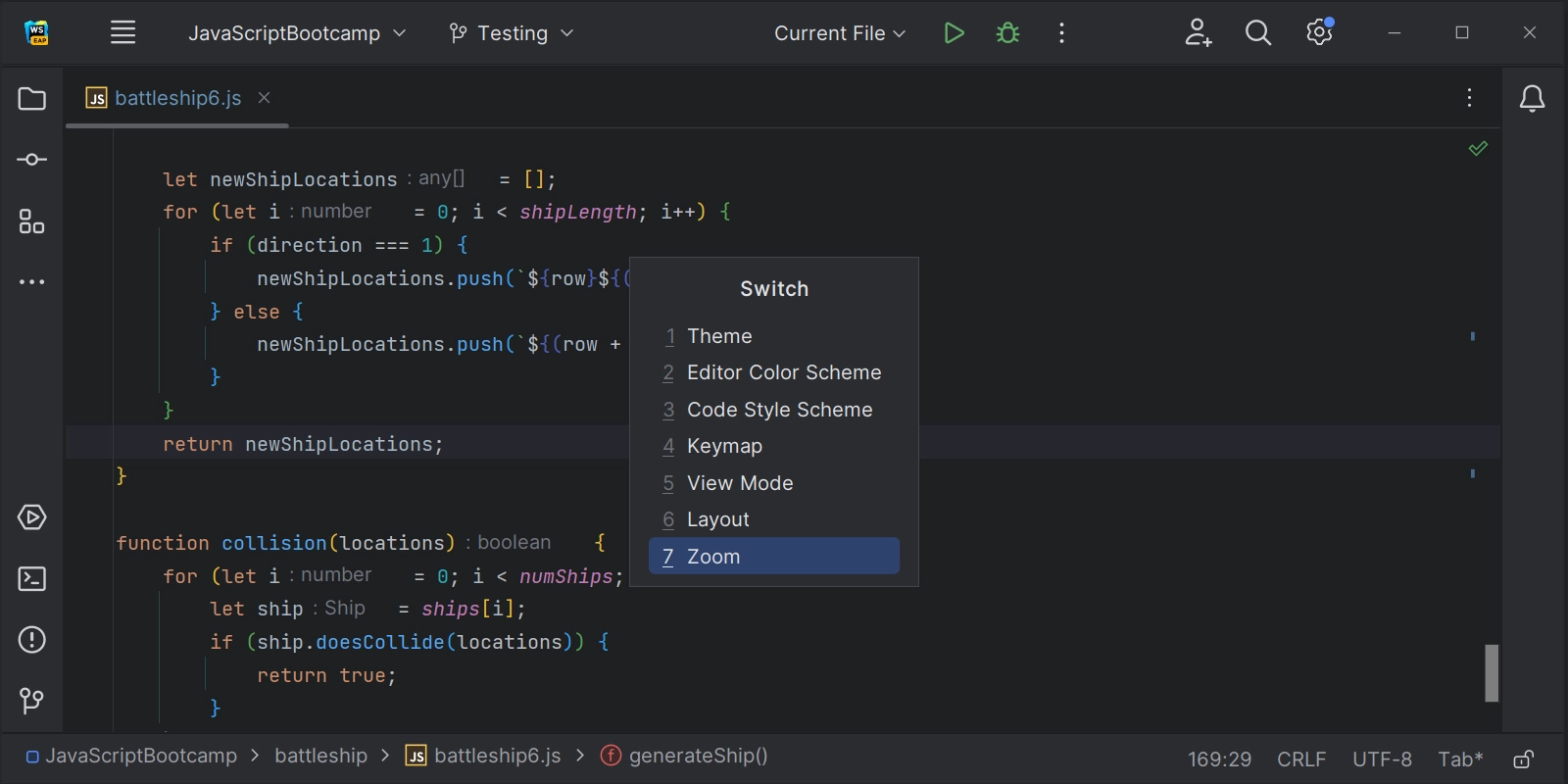 Showing the IDE being zoomed to 150%