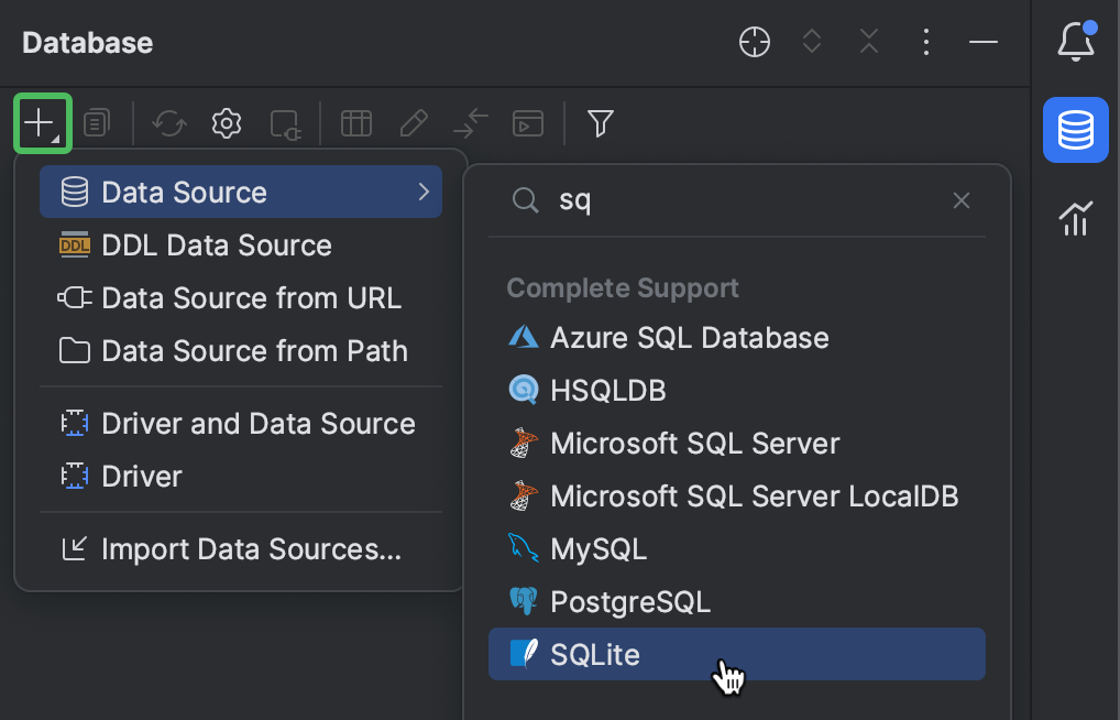 SQL Lite データソースを作成する