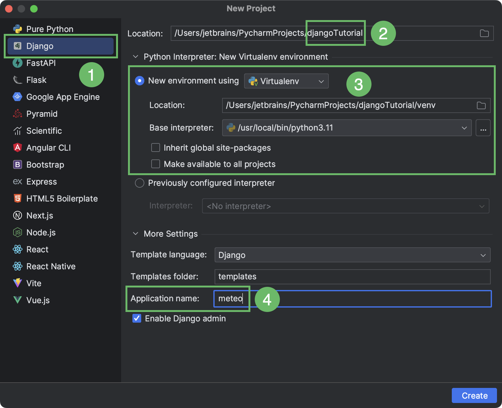 Creating a Django project in PyCharm