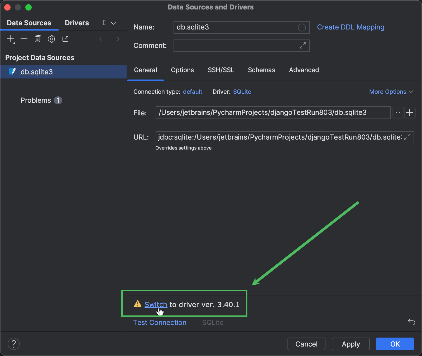 Installing/switching the database driver