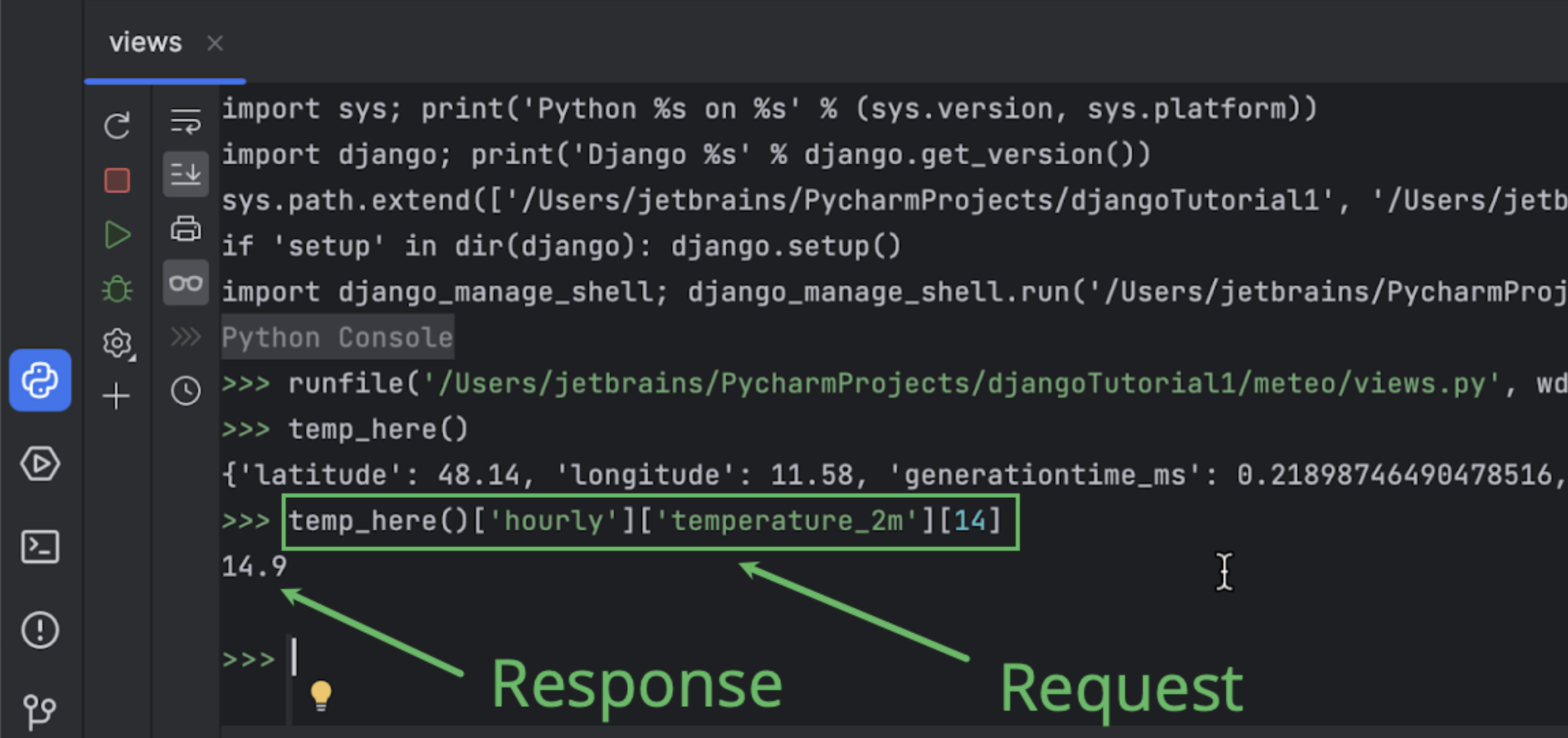 Envoi d'une requête à l'API depuis la console Python