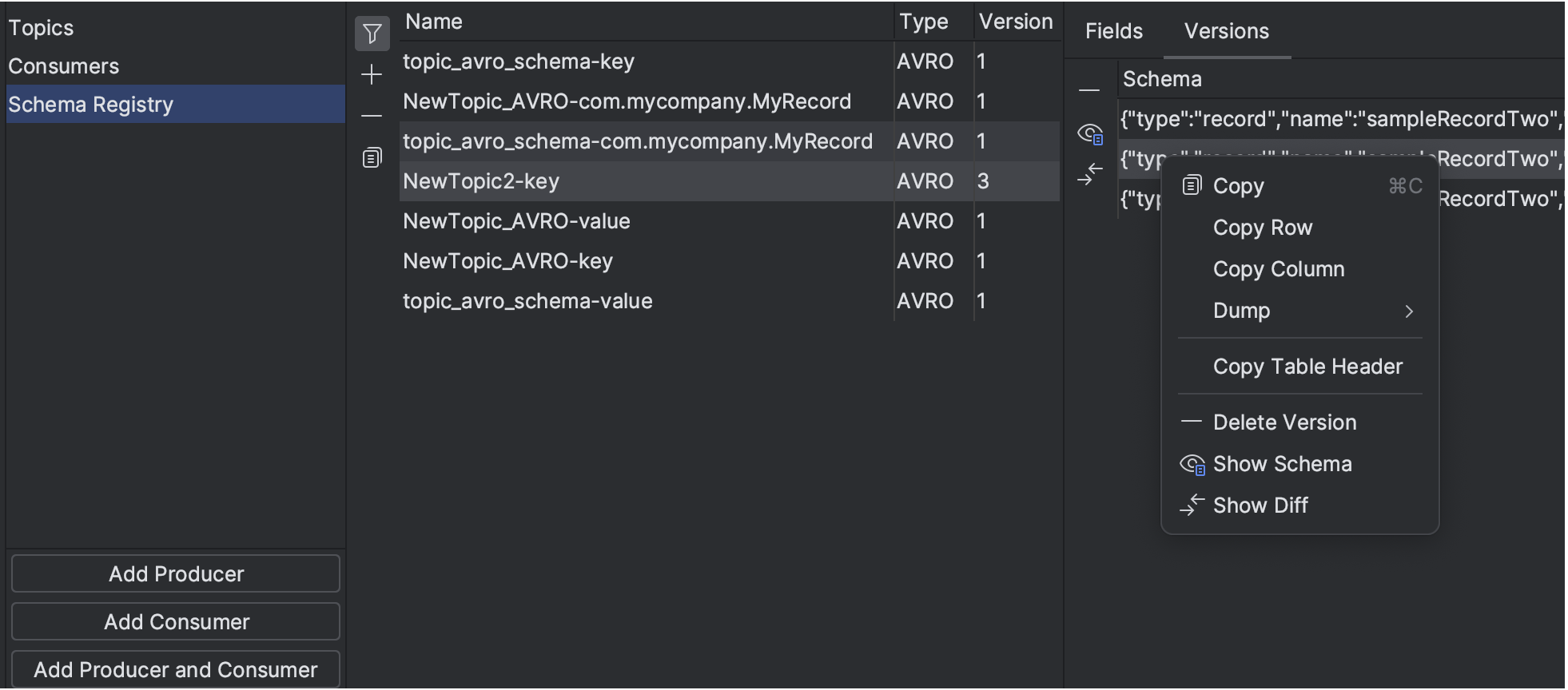 Kafka Schema Registry support