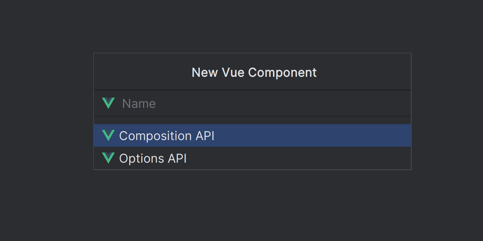 New Vue Component options showinf Composition and Options API