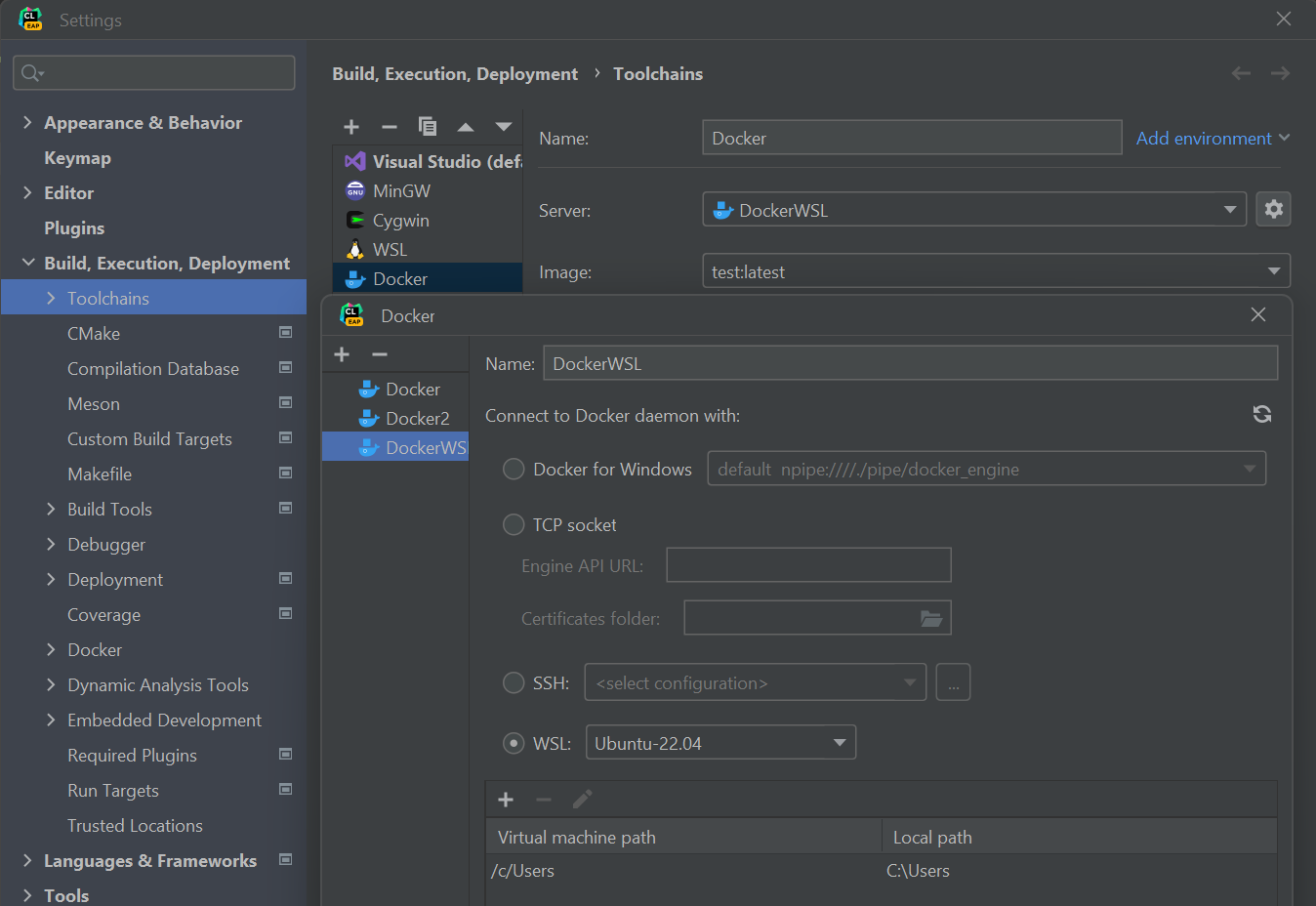 Docker in WSL toolchain