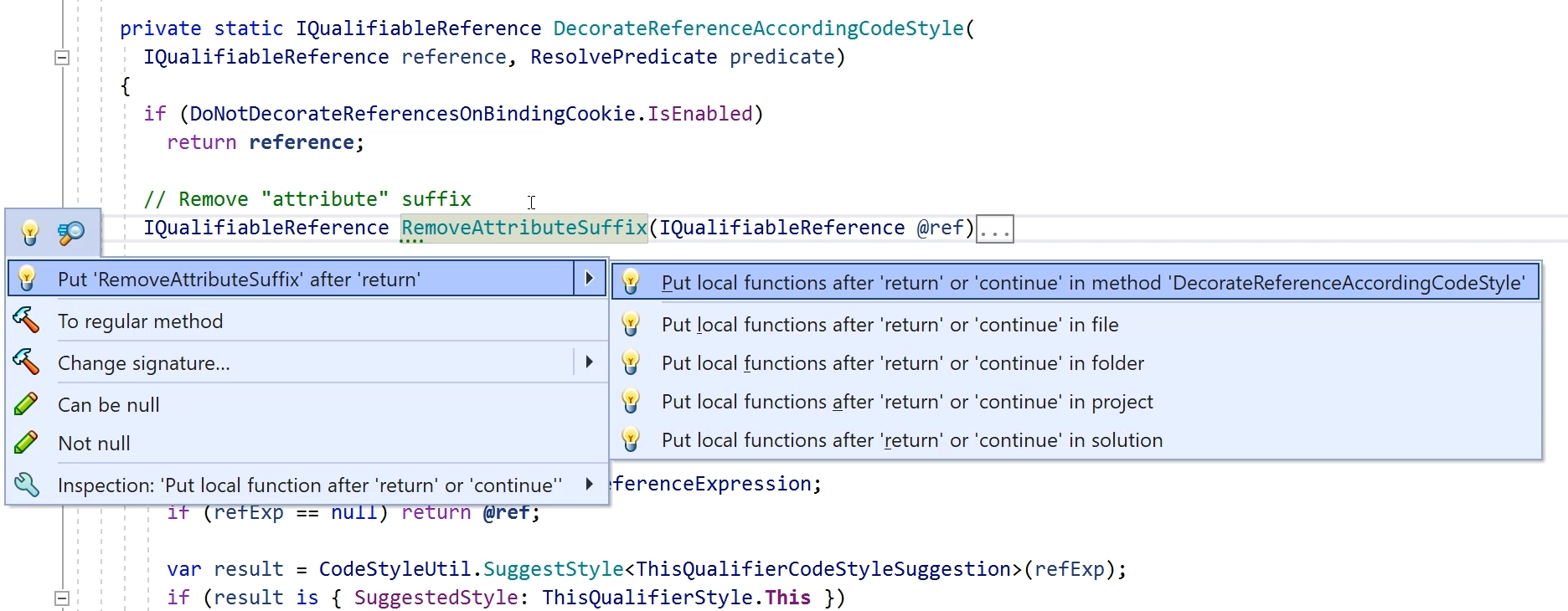 New inspections for local functions in ReSharper 2023.2