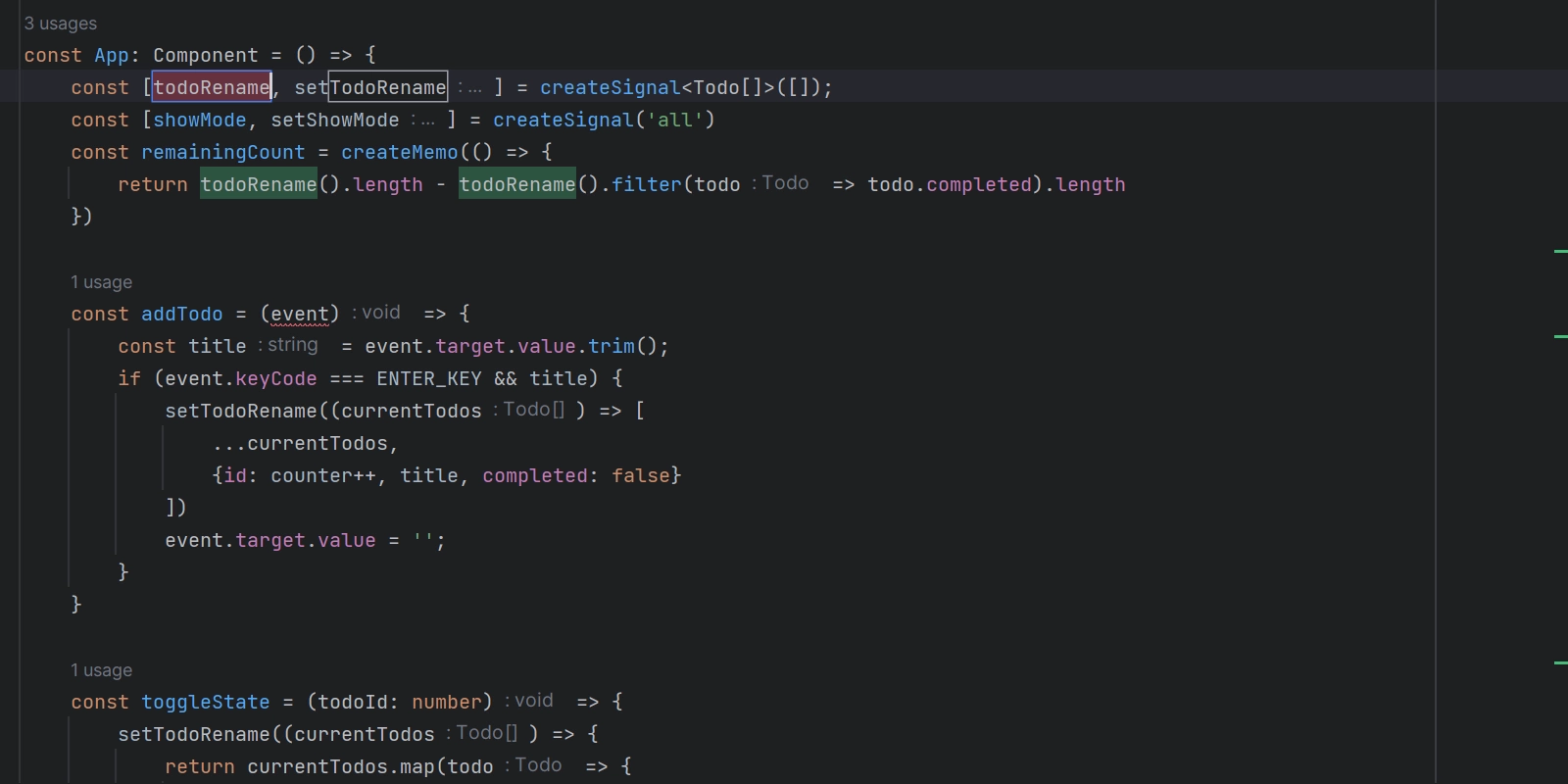 Showing the rename refactoring working correctly in CreateSignal functions