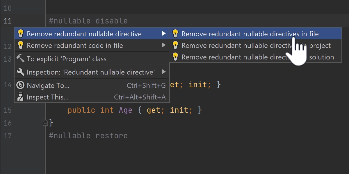 New nullable directive inspections in Rider 2023.2