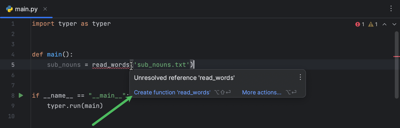 Creating the read_words function