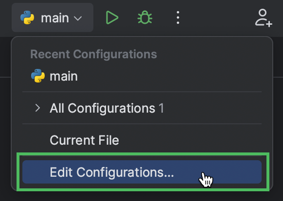 Editing run/debug configurations