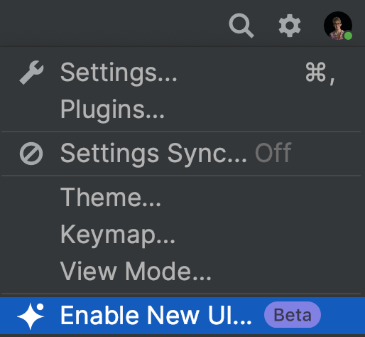 Menu bar on the top-right to enable the new UI
