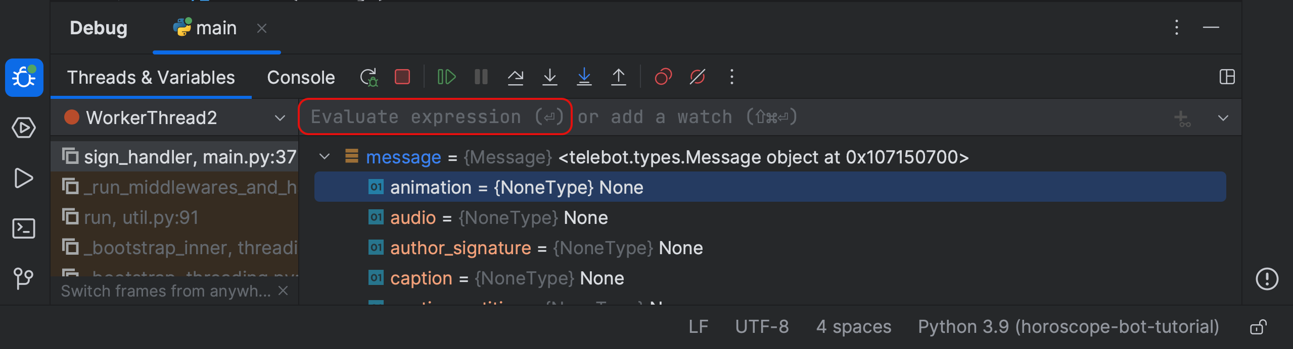 Evaluate expression option when debugging