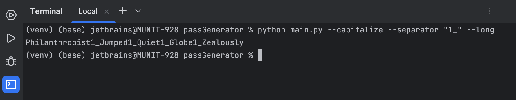 Running the script with the ‘long’ parameter