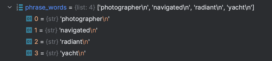 Examining the phrase_words variable