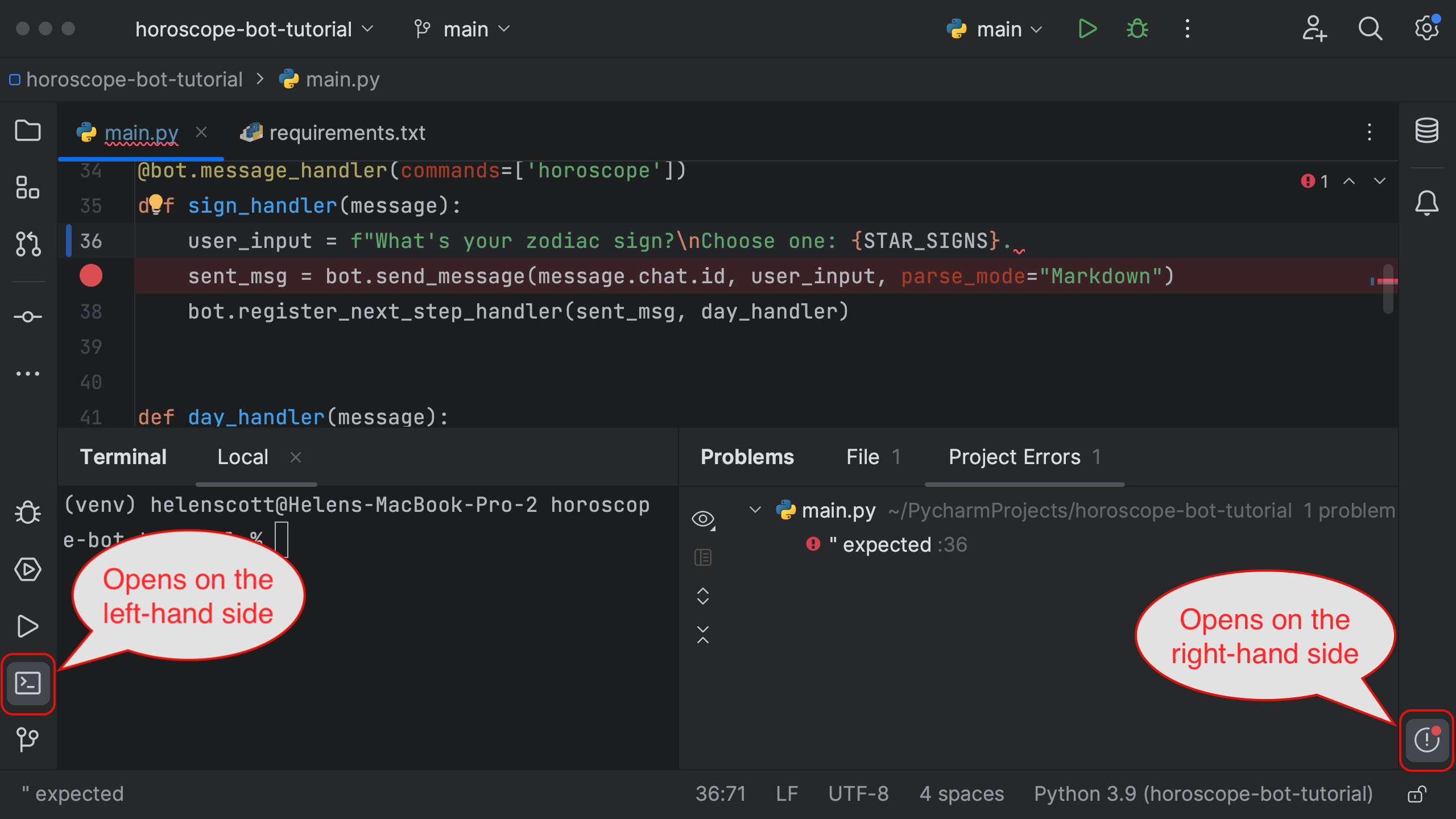 Fractionnement horizontal des fenêtres d'outils en bas de l'interface